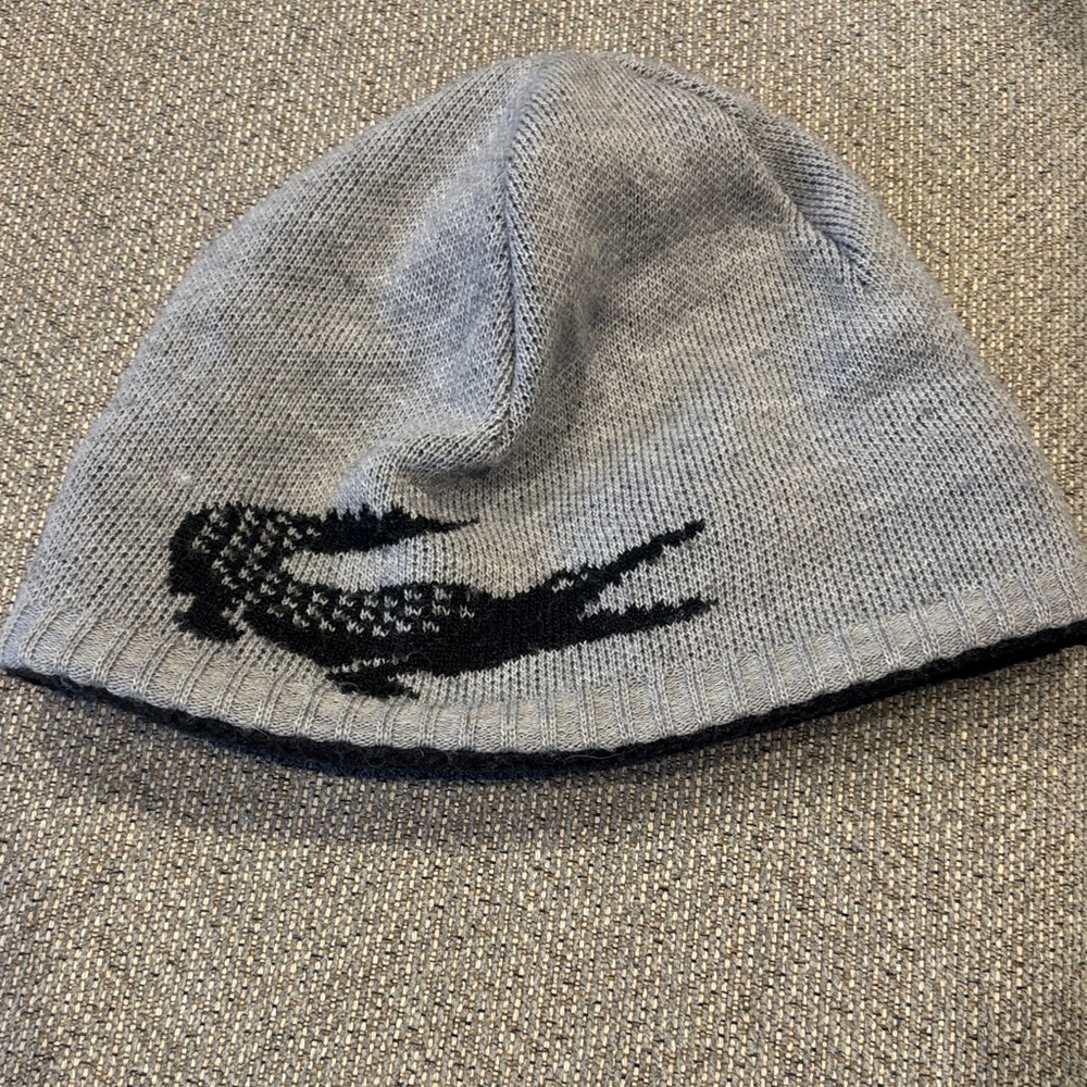 Lacoste Gray and Black Knit Beanie